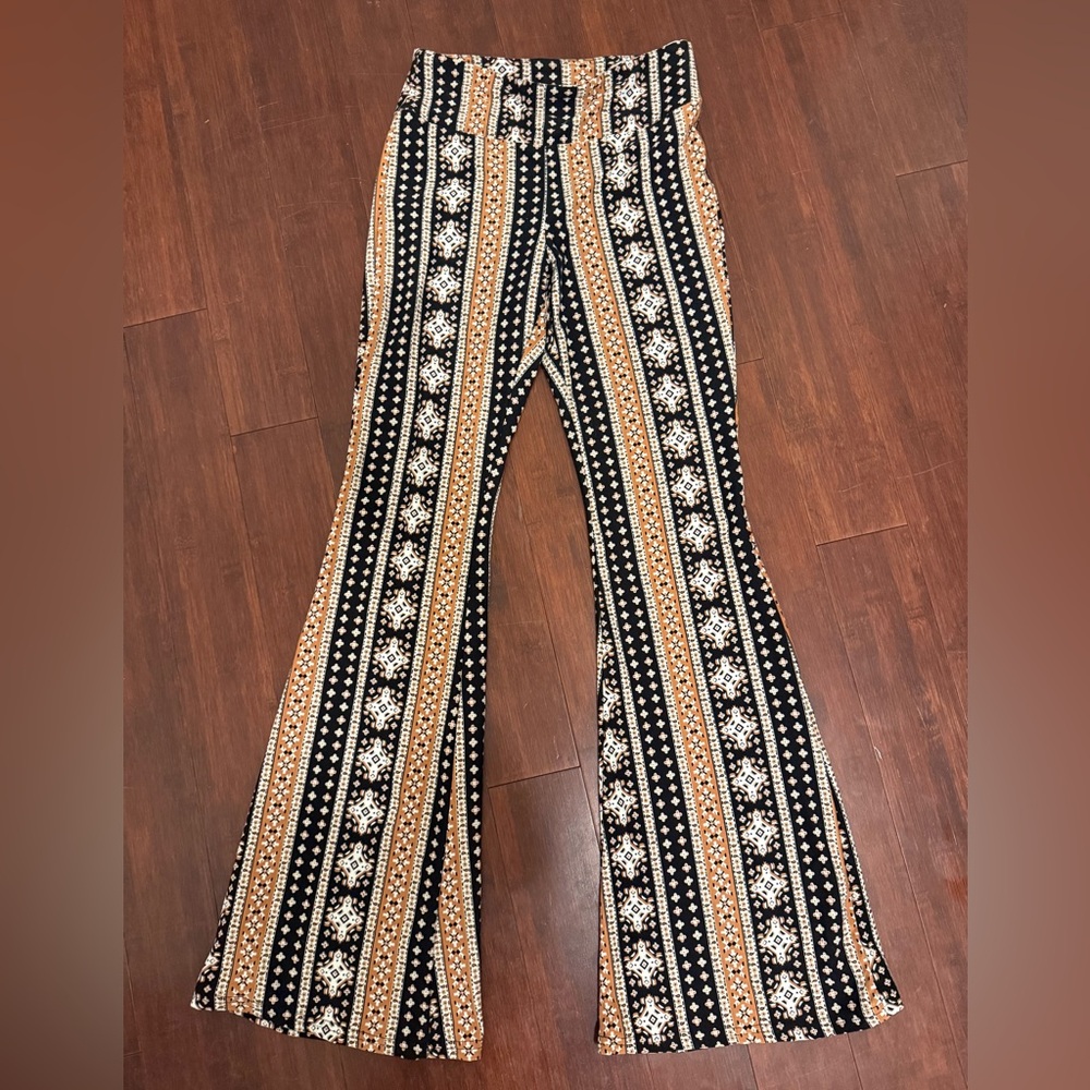 Multi-coloured flared boho leggings